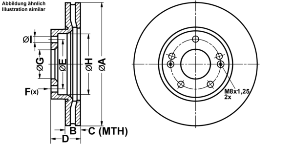 ATE Bremsensatz, Scheibenbremse ijf141abh7 Vorderachse belüftet 280mm 26mm für HYUNDAI KIA