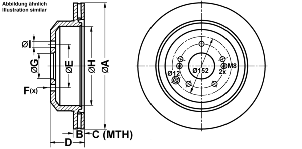 ATE Bremsensatz, Scheibenbremse ijf1414vc0 Hinterachse belüftet 324mm 18mm für HYUNDAI
