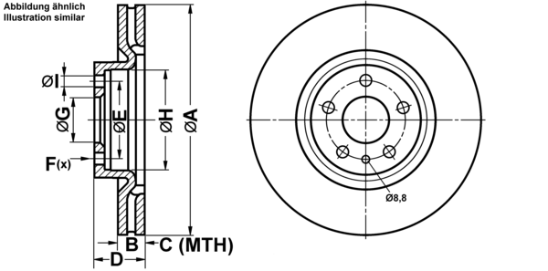 ATE Bremsensatz, Scheibenbremse ijf1417ld8 Vorderachse belüftet 284mm 22mm für VAUXHALL OPEL FIAT