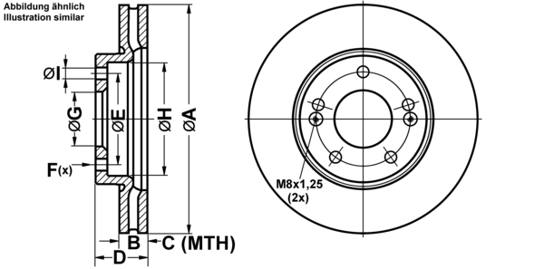 ATE Bremsensatz, Scheibenbremse ijf1416qk2 Vorderachse belüftet 280mm 23mm für HYUNDAI KIA