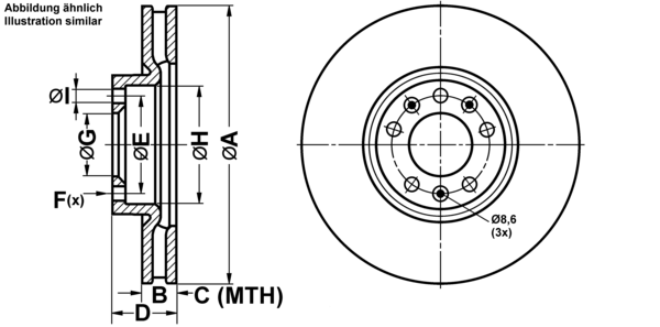ATE Bremsensatz, Scheibenbremse ijf1414z24 Vorderachse belüftet 304mm 28mm für PEUGEOT OPEL CITROËN DS