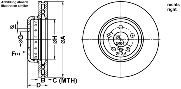 ATE Bremsensatz, Scheibenbremse ijf141arm1 rechts belüftet 374mm 36mm für BMW