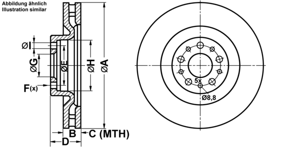 ATE Bremsensatz, Scheibenbremse ijf1418sa8 Vorderachse belüftet 305mm 28mm für OPEL VAUXHALL FIAT