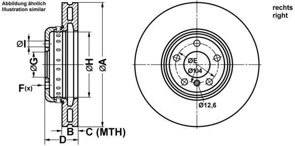 ATE Bremsensatz, Scheibenbremse ijf1414t32 rechts belüftet 348mm 36mm für BMW