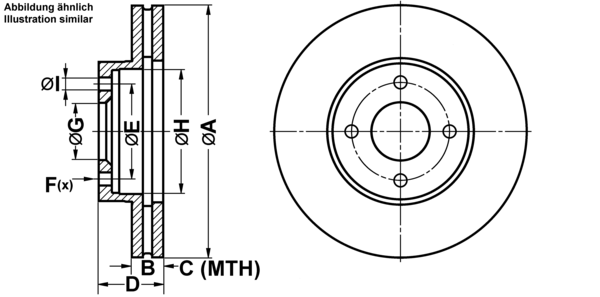 ATE Bremsensatz, Scheibenbremse ijf14154s6 Vorderachse belüftet 260mm 22mm für NISSAN