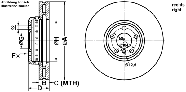 ATE Bremsensatz, Scheibenbremse ijf14194h3 rechts belüftet 374mm 36mm für BMW