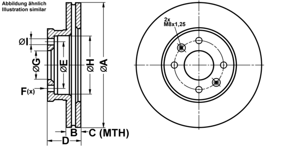 ATE Bremsensatz, Scheibenbremse ijf141b113 Vorderachse belüftet 256mm 22mm für KIA HYUNDAI