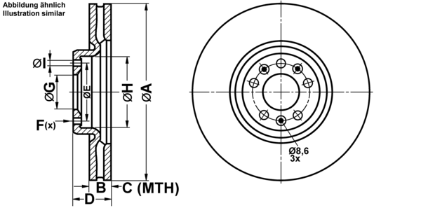 ATE Bremsensatz, Scheibenbremse ijf141cew9 Vorderachse belüftet 330mm 30mm für CITROËN PEUGEOT