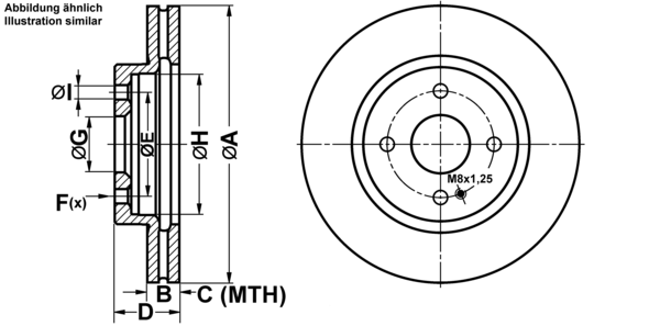 ATE Bremsensatz, Scheibenbremse ijf1415ks6 Vorderachse belüftet 258mm 23mm für DAIHATSU MAZDA SUZUKI