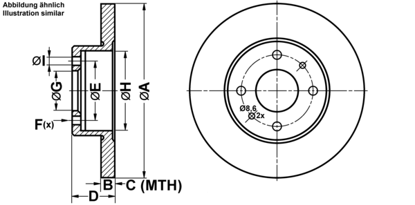 ATE Bremsensatz, Scheibenbremse ijf141cc23 Hinterachse Voll 240mm 11mm für FORD FIAT