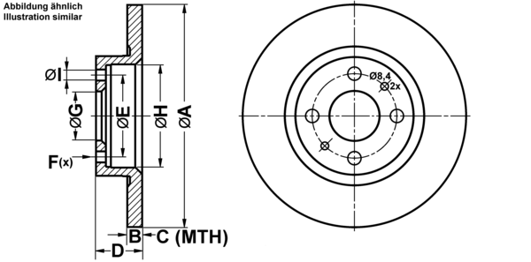 ATE Bremsensatz, Scheibenbremse ijf141d9g5 Vorderachse Voll 257mm 12mm für FIAT