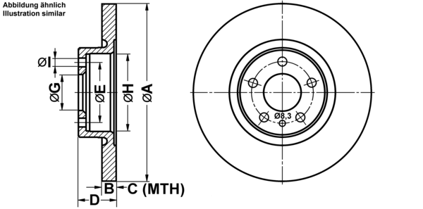 ATE Bremsensatz, Scheibenbremse ijf14165d0 Vorderachse Voll 281mm 15mm für FIAT