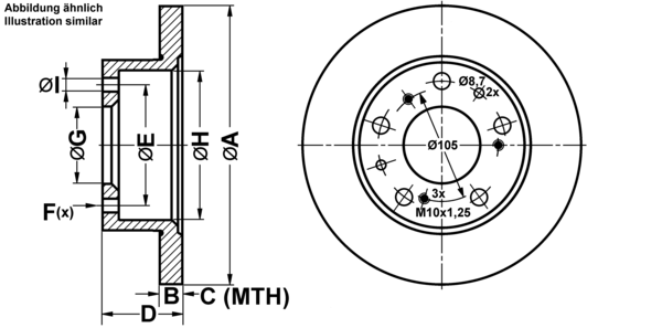 ATE Bremsensatz, Scheibenbremse ijf1418oo0 Vorderachse Voll 256mm 16mm für PEUGEOT FIAT CITROËN