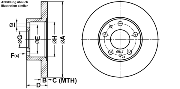ATE ijf14164k8 Vorderachse Voll 280mm 18mm für PEUGEOT CITROËN FIAT