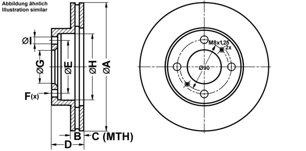 ATE Bremsensatz, Scheibenbremse ijf1418sj4 Vorderachse belüftet 236mm 18mm für MITSUBISHI
