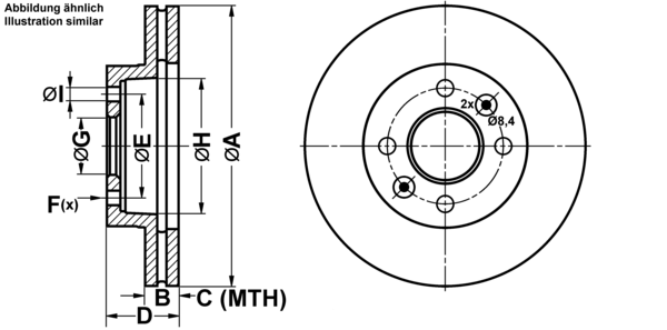 ATE Bremsensatz, Scheibenbremse ijf14189z6 Vorderachse belüftet 238mm 20mm für RENAULT DACIA NISSAN
