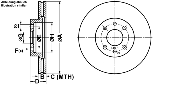 ATE Bremsensatz, Scheibenbremse ijf1414s08 Vorderachse belüftet 257mm 20mm für FIAT