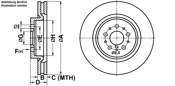 ATE Bremsensatz, Scheibenbremse ijf141avq5 Vorderachse belüftet 305mm 28mm für FIAT