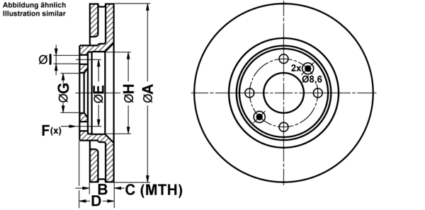 ATE Bremsensatz, Scheibenbremse ijf141d4o7 Vorderachse belüftet 283mm 26mm für PEUGEOT CITROËN VAUXHALL OPEL