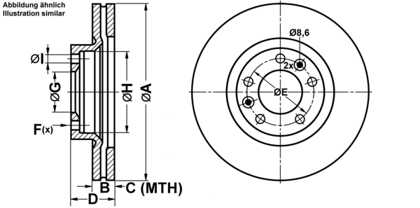 ATE ijf141b1m5 Vorderachse belüftet 283mm 26mm für PEUGEOT VAUXHALL