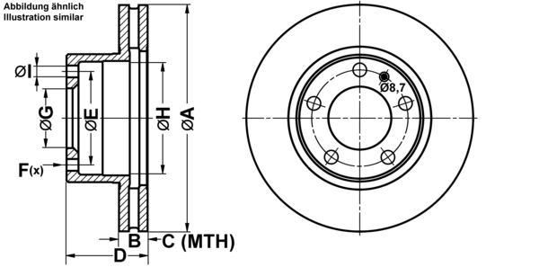 ATE Bremsensatz, Scheibenbremse ijf1417d08 Vorderachse belüftet 282mm 25mm für BMW