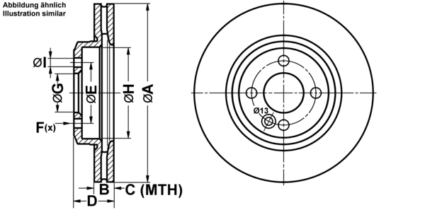 ATE Bremsensatz, Scheibenbremse ijf1414nm6 Vorderachse belüftet 276mm 22mm für MINI