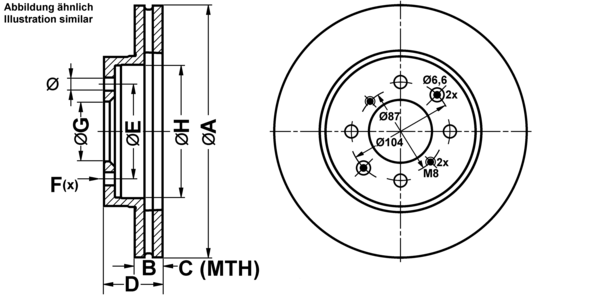 ATE Bremsensatz, Scheibenbremse ijf141d6c3 Vorderachse belüftet 262mm 21mm für HONDA ROVER