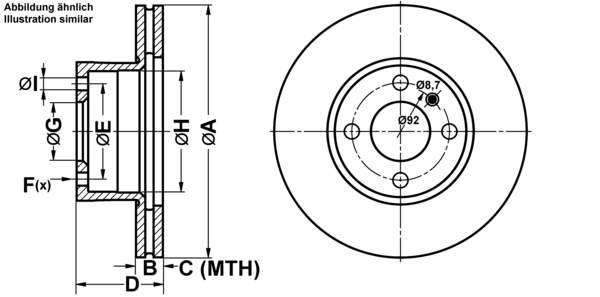 ATE Bremsensatz, Scheibenbremse ijf1415zd0 Vorderachse belüftet 255mm 22mm für BMW STEYR