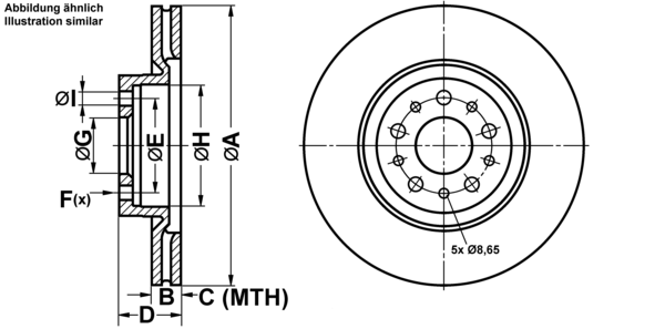 ATE Bremsensatz, Scheibenbremse ijf141bd09 Vorderachse belüftet 284mm 22mm für VAUXHALL FIAT
