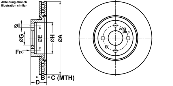 ATE Bremsensatz, Scheibenbremse ijf1416pc4 Vorderachse belüftet 284mm 22mm für PEUGEOT CITROËN FIAT
