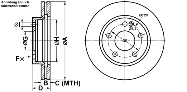ATE Bremsensatz, Scheibenbremse ijf1419hw7 Vorderachse belüftet 260mm 22mm für MERCEDES-BENZ