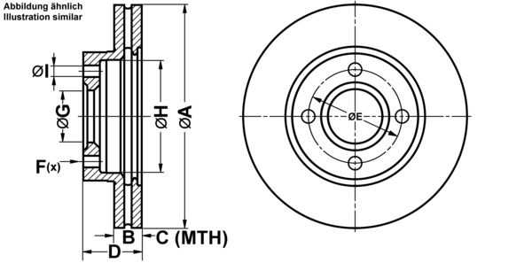 ATE Bremsensatz, Scheibenbremse ijf1418ev4 Vorderachse belüftet 258mm 22mm für FORD MAZDA TOYOTA