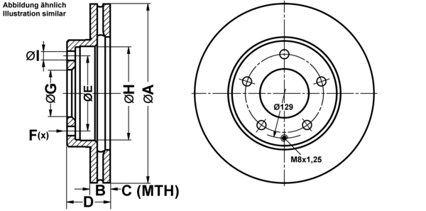 ATE Bremsensatz, Scheibenbremse ijf1414rr2 Vorderachse belüftet 258mm 24mm für FORD MAZDA