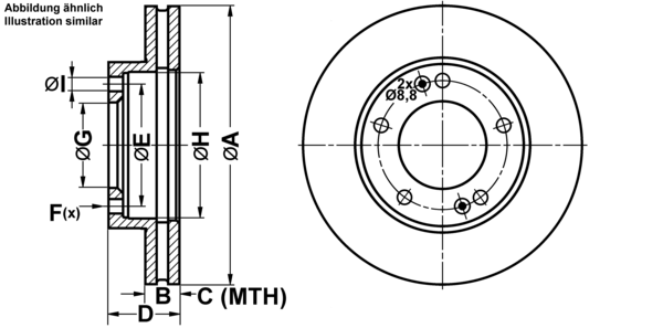 ATE Bremsensatz, Scheibenbremse ijf1417vl0 Vorderachse belüftet 302mm 28mm für KIA