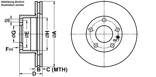 ATE Bremsensatz, Scheibenbremse ijf14161q6 Vorderachse belüftet 280mm 22mm für BMW