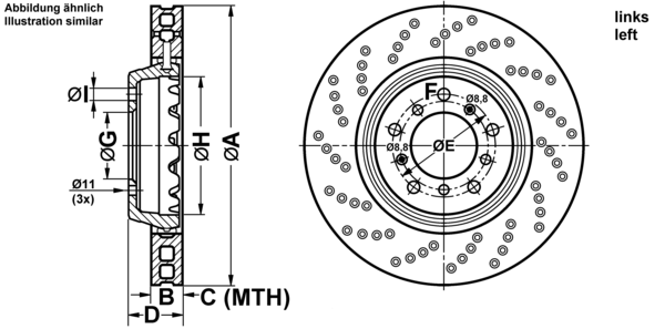 ATE Bremsensatz, Scheibenbremse ijf1417r34 rechts Gelocht/innenbel. 325mm 28mm für BMW