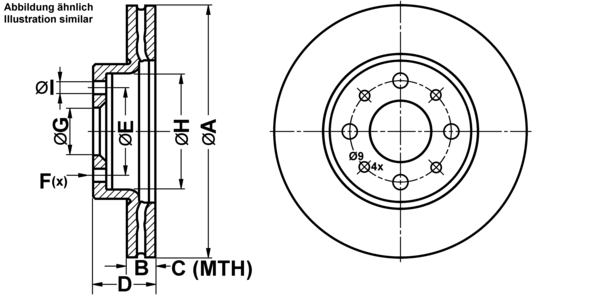 ATE Bremsensatz, Scheibenbremse ijf1415ef2 Vorderachse belüftet 240mm 20mm für FORD FIAT