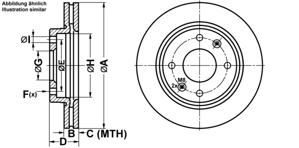 ATE Bremsensatz, Scheibenbremse ijf141bqj1 Vorderachse belüftet 257mm 24mm für KIA HYUNDAI