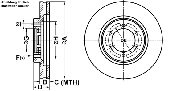 ATE Bremsensatz, Scheibenbremse ijf141al57 Vorderachse belüftet 281mm 27mm für HYUNDAI