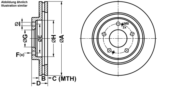 ATE Bremsensatz, Scheibenbremse ijf1418rg0 Vorderachse belüftet 285mm 22mm für MITSUBISHI
