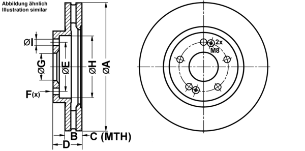 ATE Bremsensatz, Scheibenbremse ijf1419dx7 Vorderachse belüftet 294mm 26mm für HYUNDAI KIA SSANGYONG