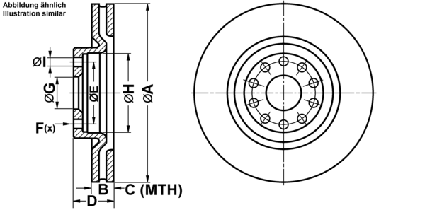 ATE Bremsensatz, Scheibenbremse ijf14199o1 Vorderachse belüftet 305mm 28mm für FIAT