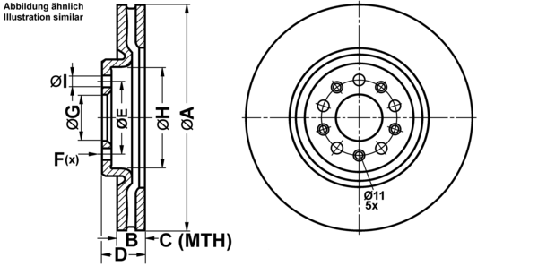 ATE Bremsensatz, Scheibenbremse ijf141a213 Vorderachse belüftet 330mm 28mm für FIAT JEEP
