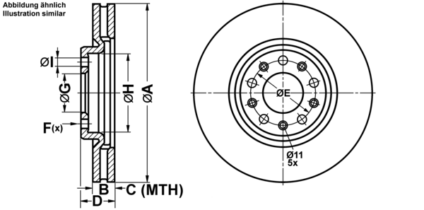 ATE Bremsensatz, Scheibenbremse ijf1418ak8 Vorderachse belüftet 305mm 28mm für FIAT