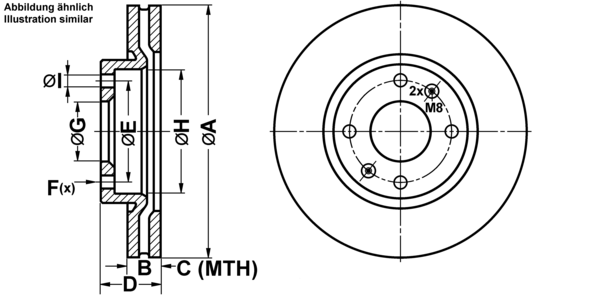 ATE Bremsensatz, Scheibenbremse ijf141cnj7 Vorderachse belüftet 280mm 26mm für HYUNDAI