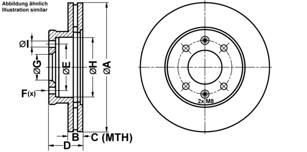 ATE Bremsensatz, Scheibenbremse ijf141auc7 Vorderachse belüftet 241mm 19mm für HYUNDAI KIA