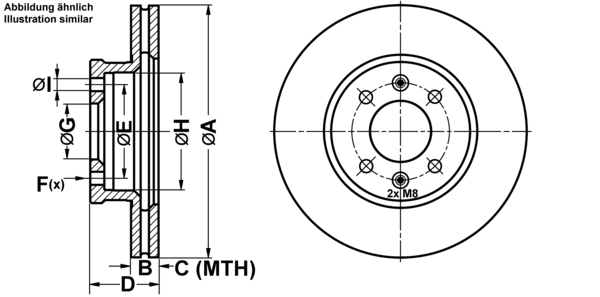 ATE Bremsensatz, Scheibenbremse ijf1415w22 Vorderachse belüftet 256mm 19mm für HYUNDAI