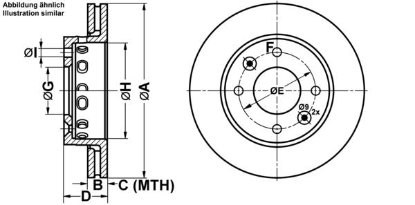 ATE Bremsensatz, Scheibenbremse ijf1419r51 Vorderachse belüftet 258mm 24mm für KIA