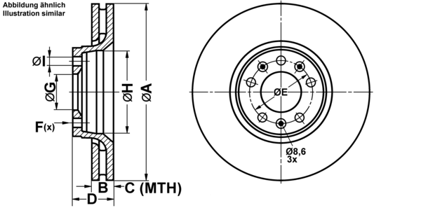 ATE Bremsensatz, Scheibenbremse ijf141dfb3 Vorderachse belüftet 304mm 28mm für PEUGEOT CITROËN FIAT TOYOTA