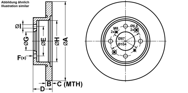 ATE Bremsensatz, Scheibenbremse ijf1416a82 Vorderachse Voll 262mm 13mm für ROVER HONDA